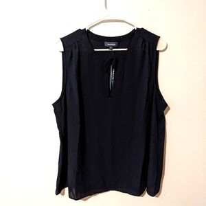 NWT ModCloth Stylish Influence Navy Blue Tie-Neck Sleeveless Blouse Size XL